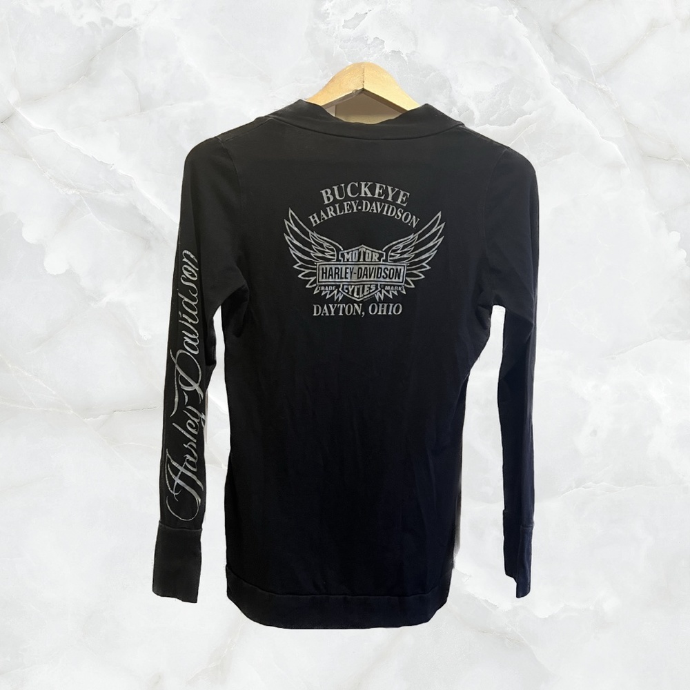 Vintage Y2K Harley Davidson Black Long Sleeve with V-neck